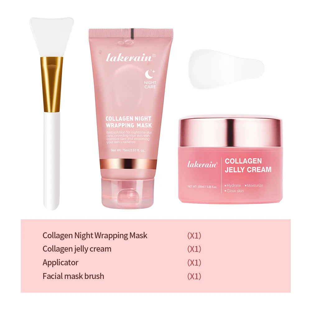 4pcs/set Collagen Jelly Cream Peel-Off Mask Salmon Collagen essence Collagen Overnight Facial Mask Wrapping Firming Moisturizing