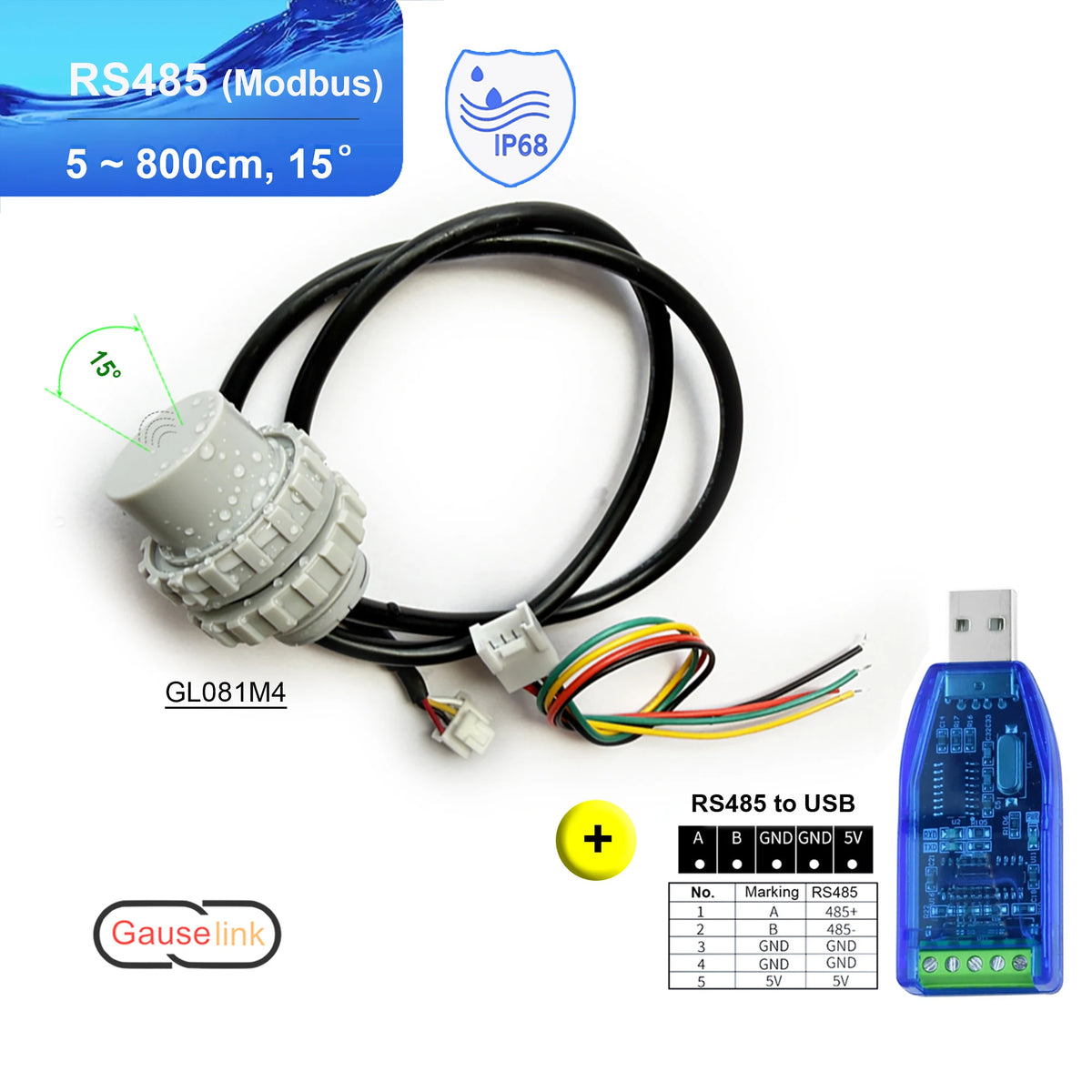 Underwater Submarine Ultrasonic Sensor Module Probe for Distance Measurement Obstacle Avoidance IP68 UART/RS485 Range 600cm