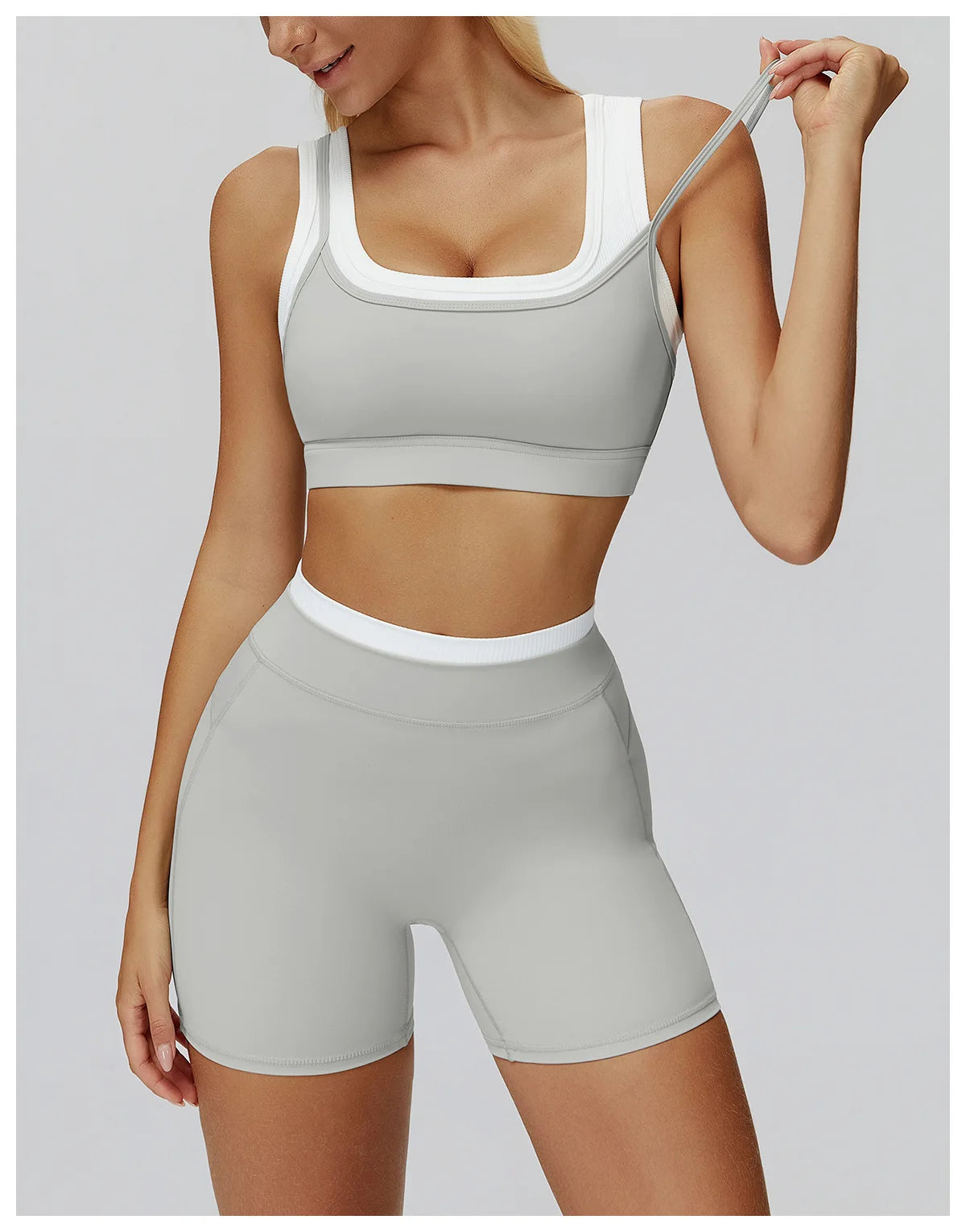 Custom LOGO Women's Naked Fake Two-piece Sports Vest Threaded Contrast Yoga Bra Running Fitness Clothing Top