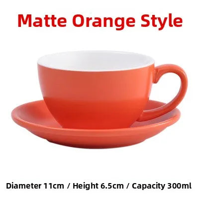 European Style Matte Latte Cup Ceramic Cappuccino Cup Large Mouth Coffee Cup Plate Set Handmade Craftsmanship 300ml