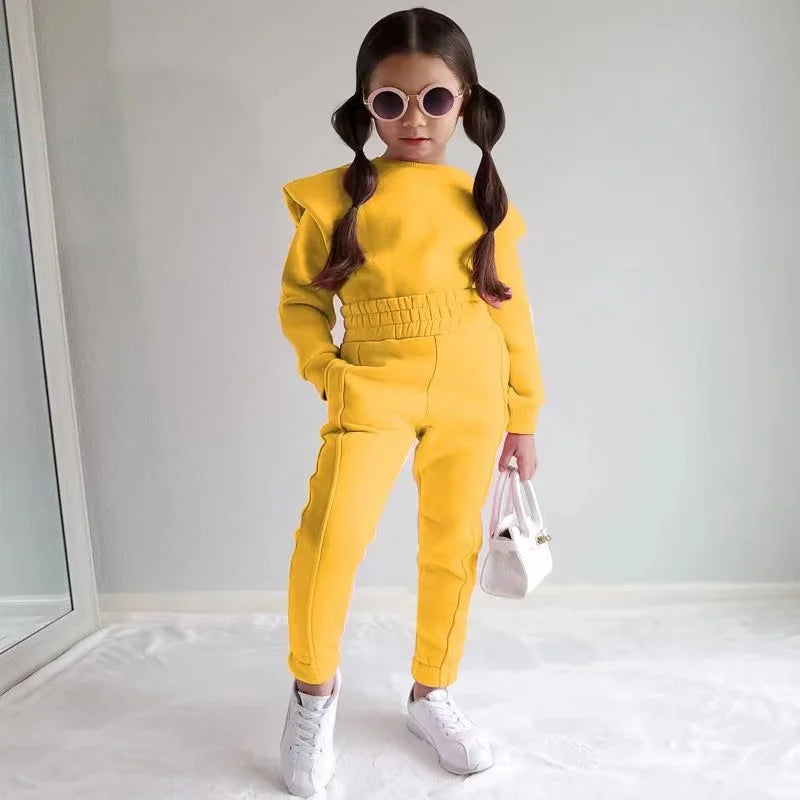 2024 Children's New Clothing For Girls Autumn And Winter Candy Color Fashion Long-sleeved Hoodie Pants Two-piece Set