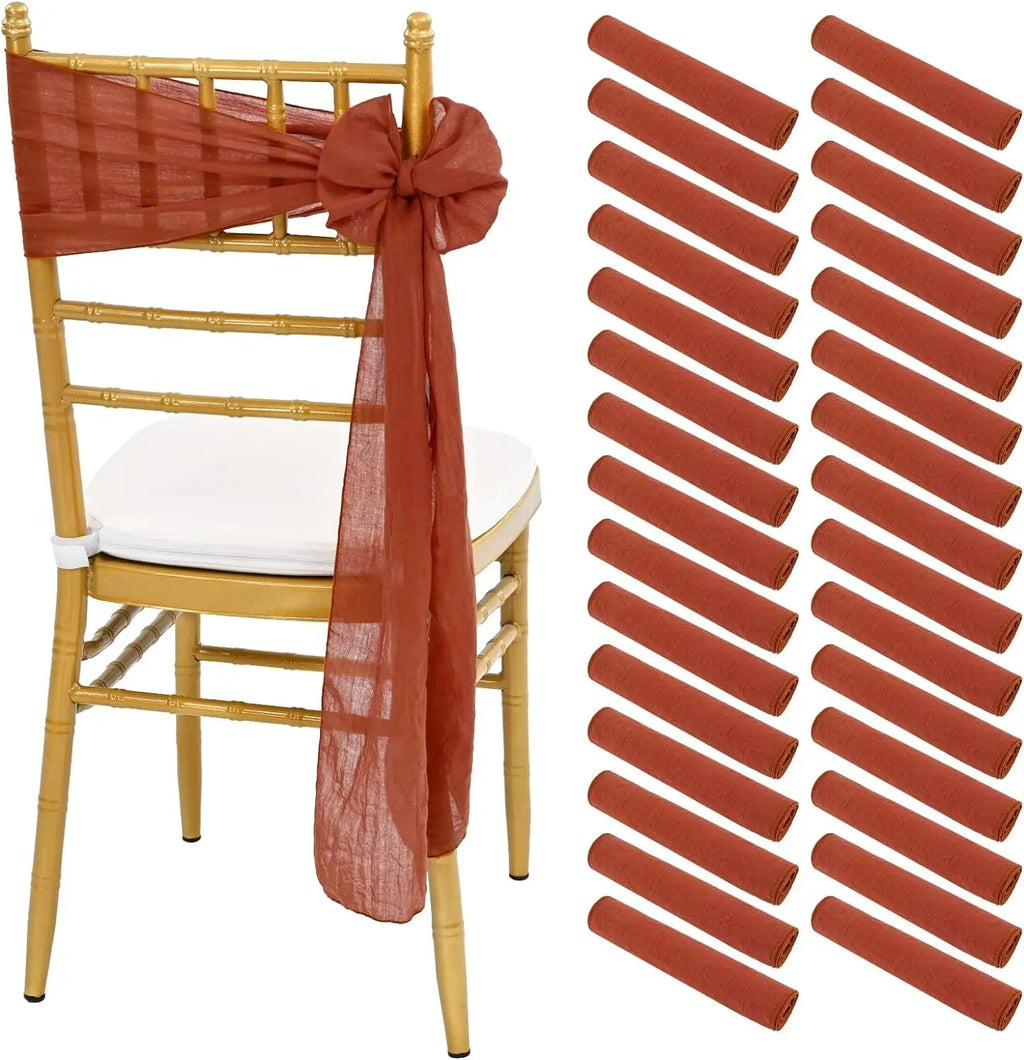 10-100Pcs Terracotta Chair Sashes for Wedding Chair Covers Cheesecloth Chair Bow Sashes Chair Ribbons for Party Ceremony 7x98In