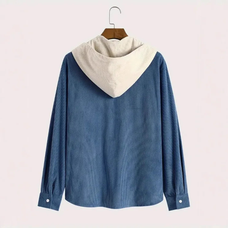 New Men's Corduroy Hoodie Shirt Long Sleeve Casual Streetwear Pocket Splicing Color Block Loose Fit Tops Autumn Spring Coats