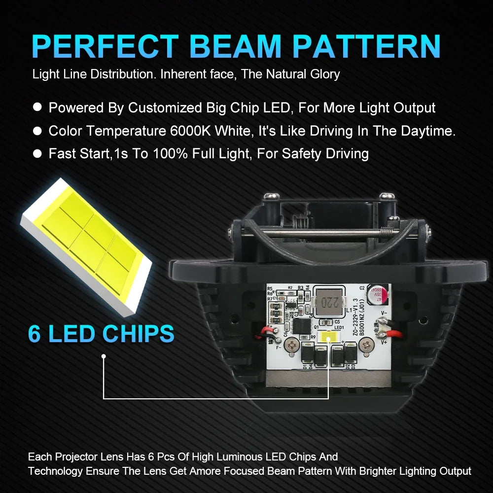 2Pcs 3.0 Inch Bi Led Projector Lenses Car Headlight 40000LM H4 H7 9005 9006 High Low Lights Universal Car Headlamp 6000K 12V