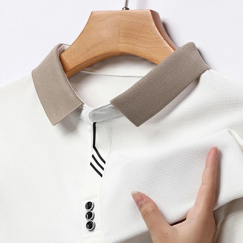 New Men's Business Casual Long Sleeved Shirt Solid Color Polo Shirt Fashionable Breathable Comfortable Versatile Top
