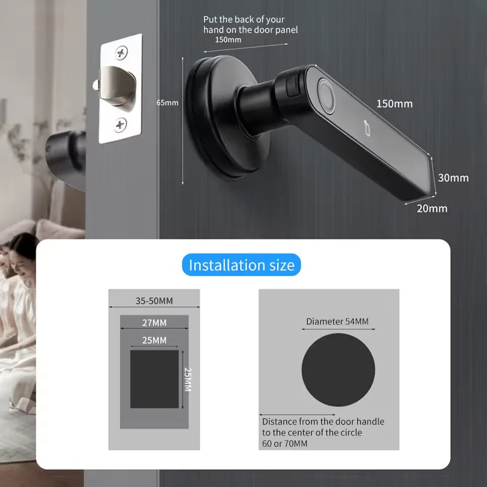 Work with Tuya App Bluetooth Smart Fingerprint Door Lock Password Mechanical Key NFC Unlocking For Wooden Door Handle Lock IP65