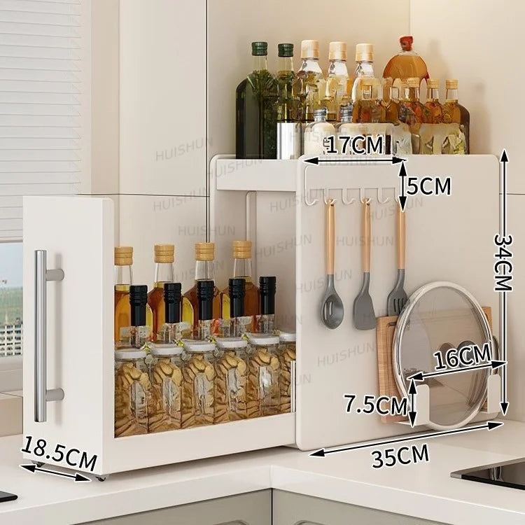 Multifunctional Dustproof Pull Out Cabinet Spice Rack Condiment Storage Organizer For Kitchen Countertop