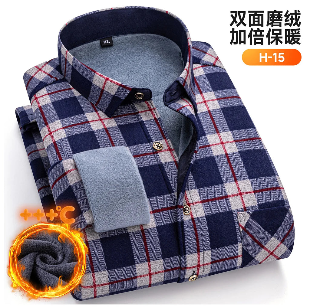 Plus Size 8XL 7XL 6XL Men's Thickene Shirt Long Sleeve Fleece Warm Winter Autumn Casual Soft Print Daily Thermal Male Clothing