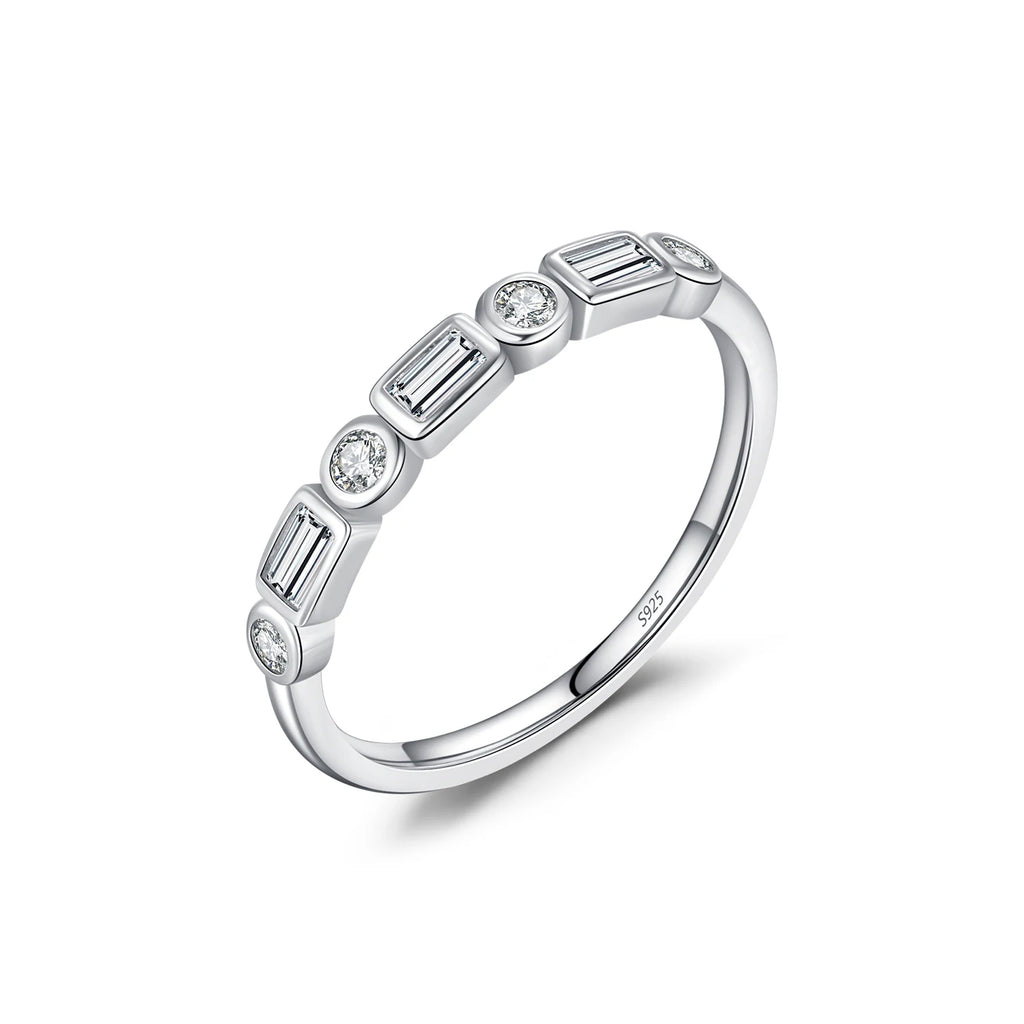 MODIAN 925 Sterling Silver Fashion Round Rectangle Dazzling Clear CZ Band Ring For Women Wedding Engagement Fine Jewelry