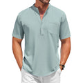 Mens Casual Henley Shirt Summer Short Sleeve Band Collar Cotton Tops Beach Hippie  Tee with Pockets Outdoor Streetwear for Men