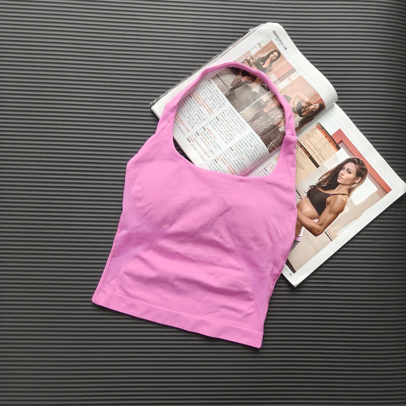 1DF-CY Women Seamless Halter Yoga Crop Top High Elastic Sports Bra Fitness Workout Gym Running Breathable Activewear Tank Top