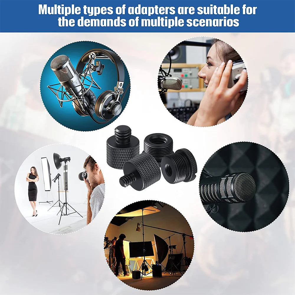 8pcs a Set Mic Stand Thread Adapter Set 1/4,3/8 Male to 5/8 Female Microphone Stand Fixing Screw Adapter Transfer