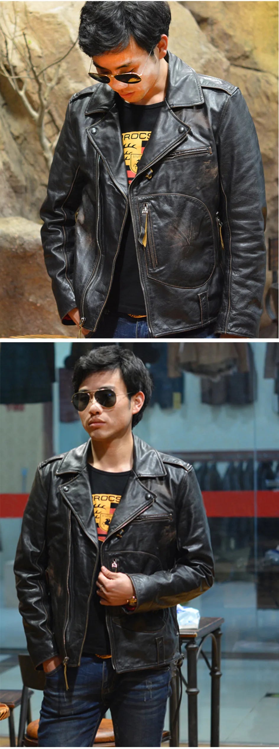 Retro Black Winter Leather Jacket Men Vintage Style Plus Size 5XL Genuine Natural Thick Cowhide Diagonal Zipper Leather Coat