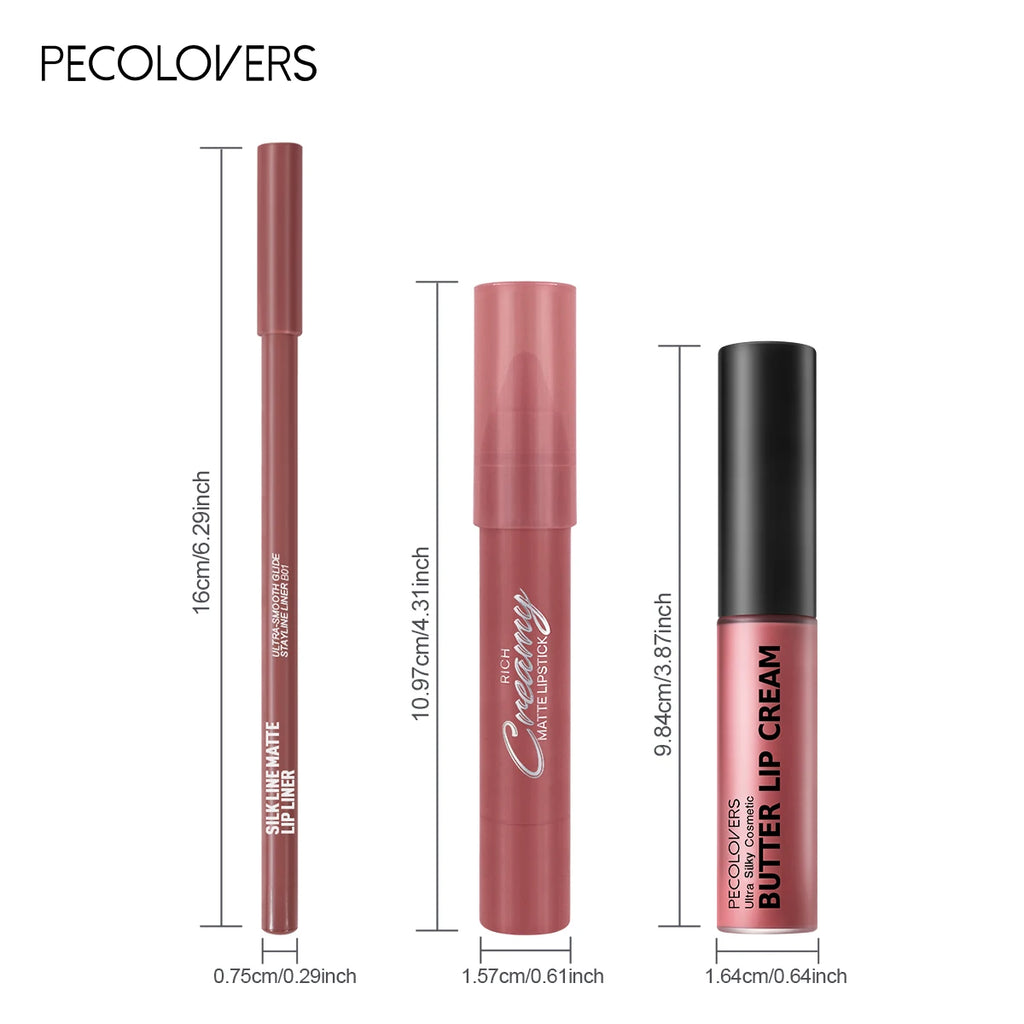 3PCS/SET Long-Lasting Non-Stick lipstick pen&Waterproof Lipliner Pencil & Long-Lasting   Lip Oil Lip Gloss,Beginner-Friendly