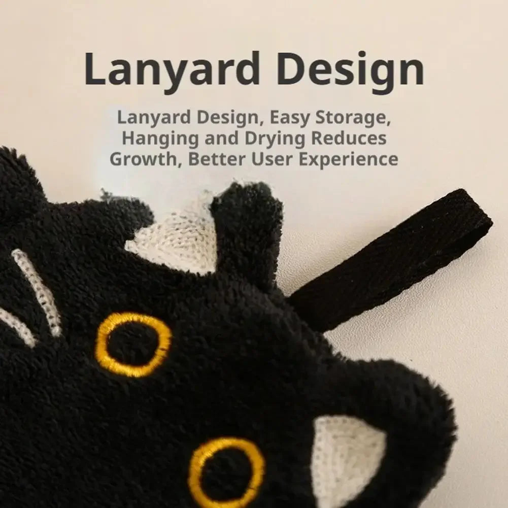 1PC Cartoon Cat Hand Towel Thickened Absorbent Kitchen Heat Resistant Pad Hanging Cleaning Cloth Towels