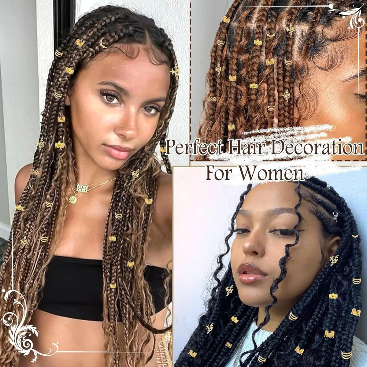 60PCS Hair Jewelry for Braids Gold Braid Clips Style Dreadlock Jewelry Metal Loc Braids Accessories Hair Decoration for Women