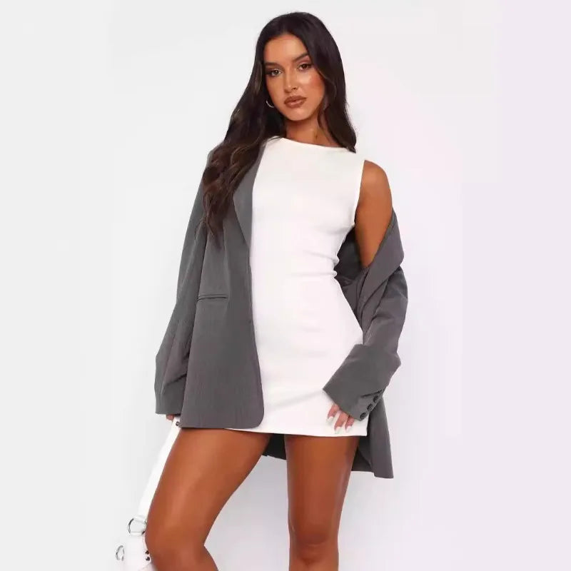 2026 New Women's Casual Bodycon Mini Dress Solid-colour Sleeveless Crew-neck Slip Dress, Party, Date or Dinner Short Skirt
