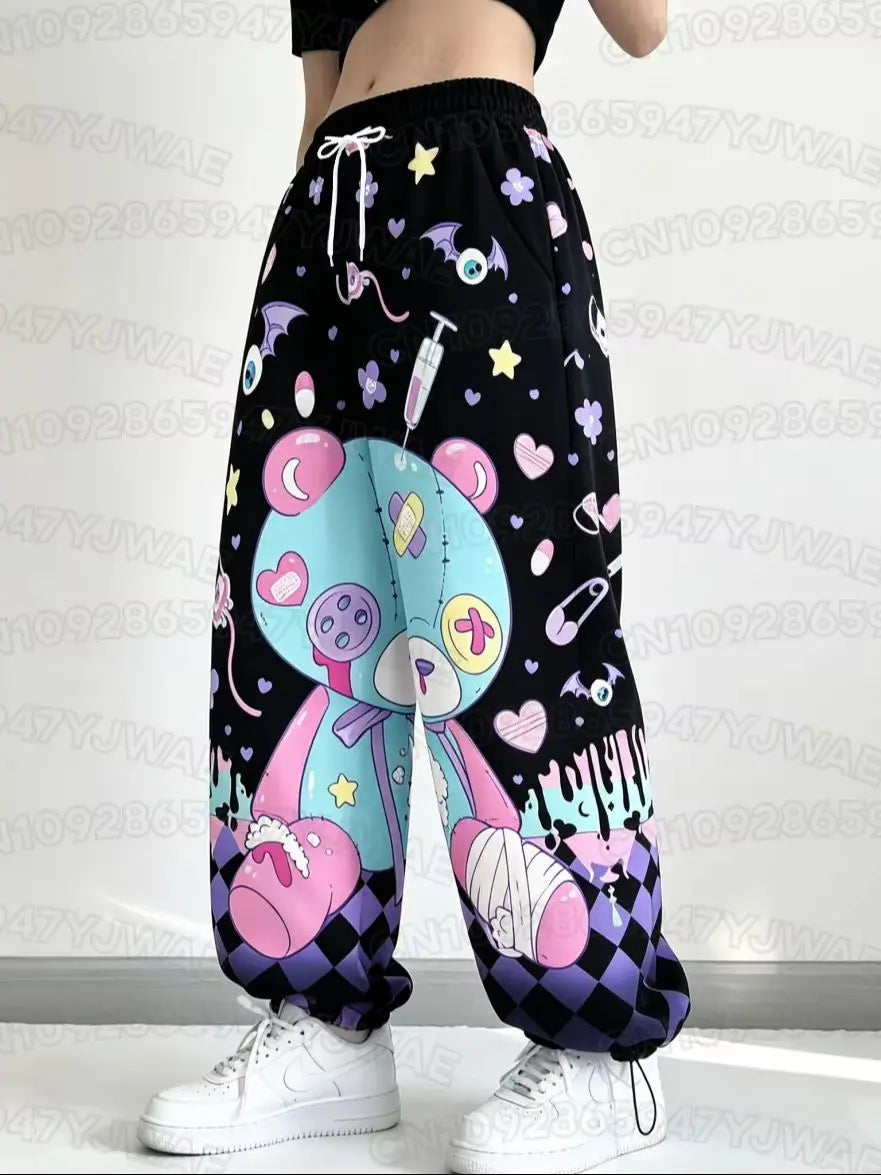 Spring and Autumn Women's Men's Skull Print Street Style Gothic Hip Hop Yami Kawaii Y2K Casual Long Jogger Pants