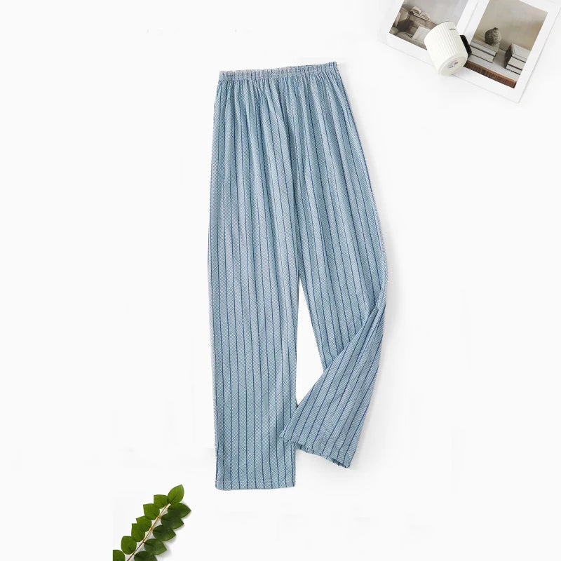 Men's Stylish Summer Pajama Pants, Thin Plaid Loungewear, Loose and Comfortable, Plus-Size Breathable Air-Conditioned Pants, Home Sleepwear