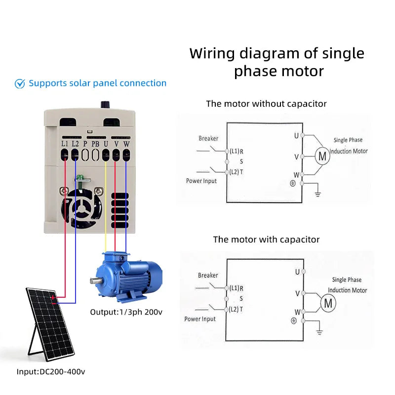 Solar VFD 220V 0.4/0.75/1.5/2.2KW 3 Phase Motor Speed Controller DC200-400V Input Variable Frequency Drive Converter Inverter