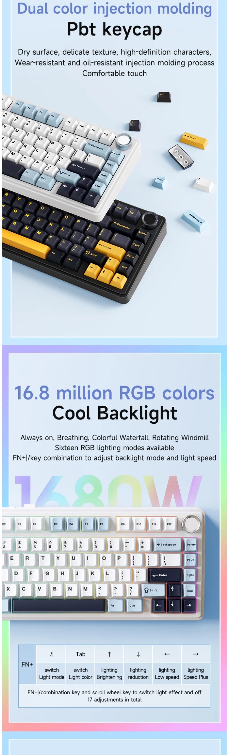AULA F75 75% Wireless Mechanical Keyboard Hot Swappable Creamy Keyboard Pre-lubed Reaper Switches RGB Backlit Gaming Keyboards