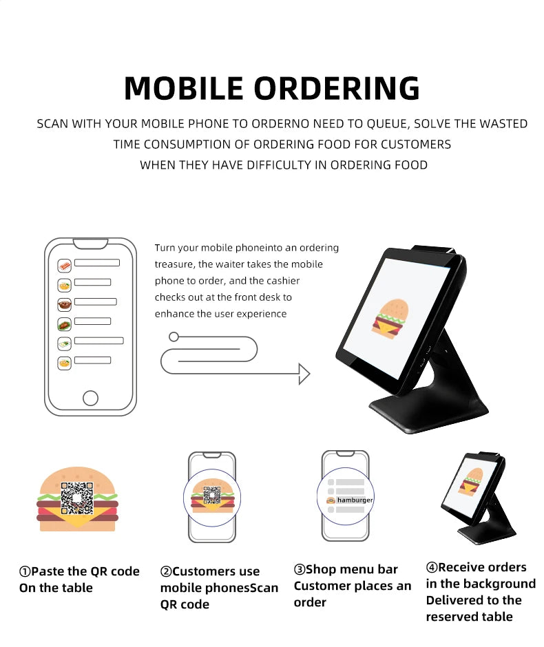 Best Selling 15 Inch Restaurant POS System Terminal for iPad Android Windows with Thermal Printer Barcode Scanner Cash Drawer