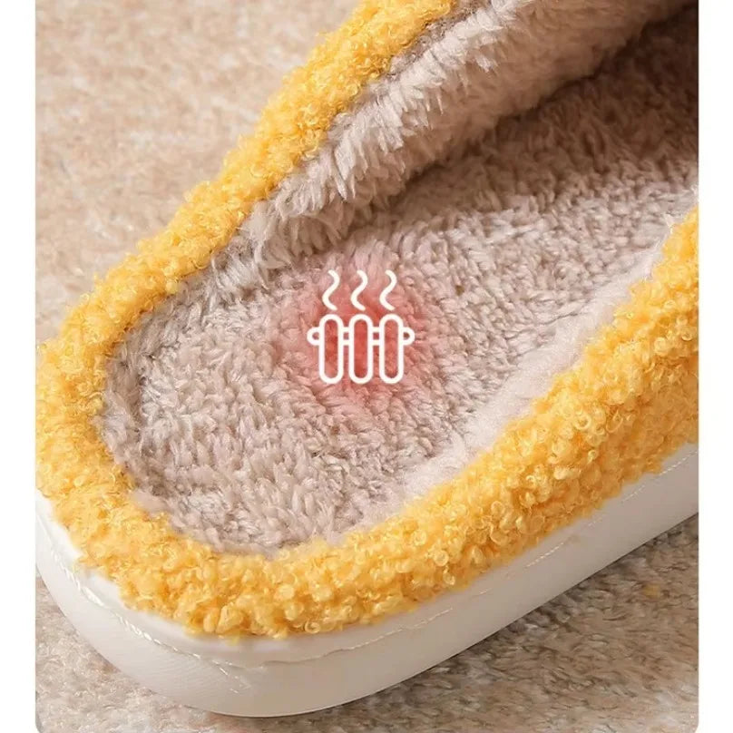 Fuzzy Smile Face Women man Slipper Kawaii Cartoon Plush Contton Indoor Funny Cute Winter Warm Floor house Home Non slip Shoes