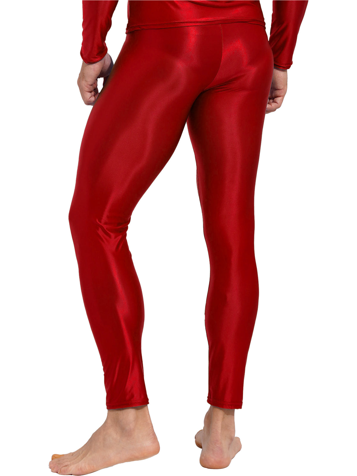 Men Elastic Waistband Skinny Shiny Yoga Tights Pants Solid Color Leggings Exercise Running Gym Fitness Training Sportswear