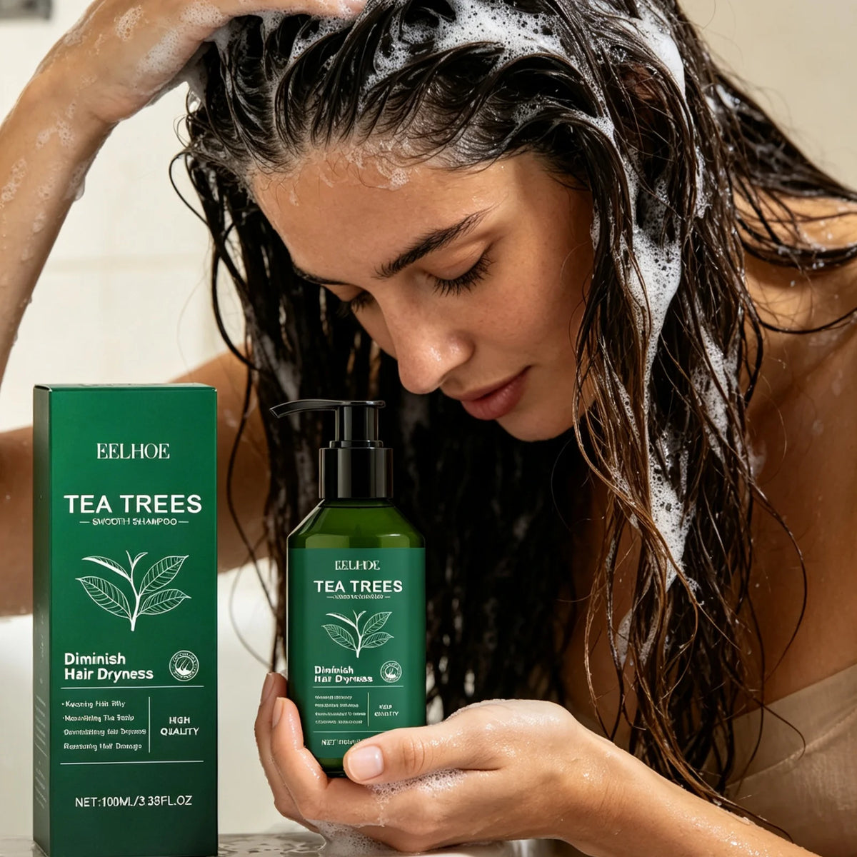EELHOE Tea Tree Shampoo Repair Damaged Long Lasting Moisturizing Oil Control Dandruff Removal Gentle Cleansing Hair Care Shampoo