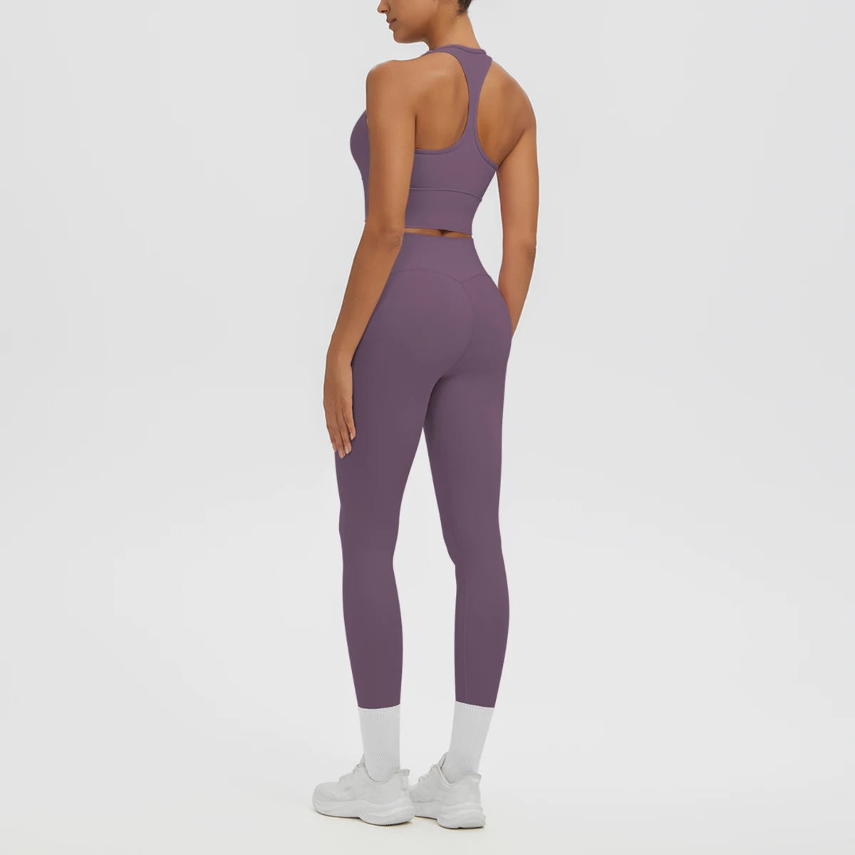 2PCS/set Gym Sports Yoga Suit for Women's Solid Color High Stretch Quick Drying Legging Yoga Pants Gather I-shaped Vest Yoga Set