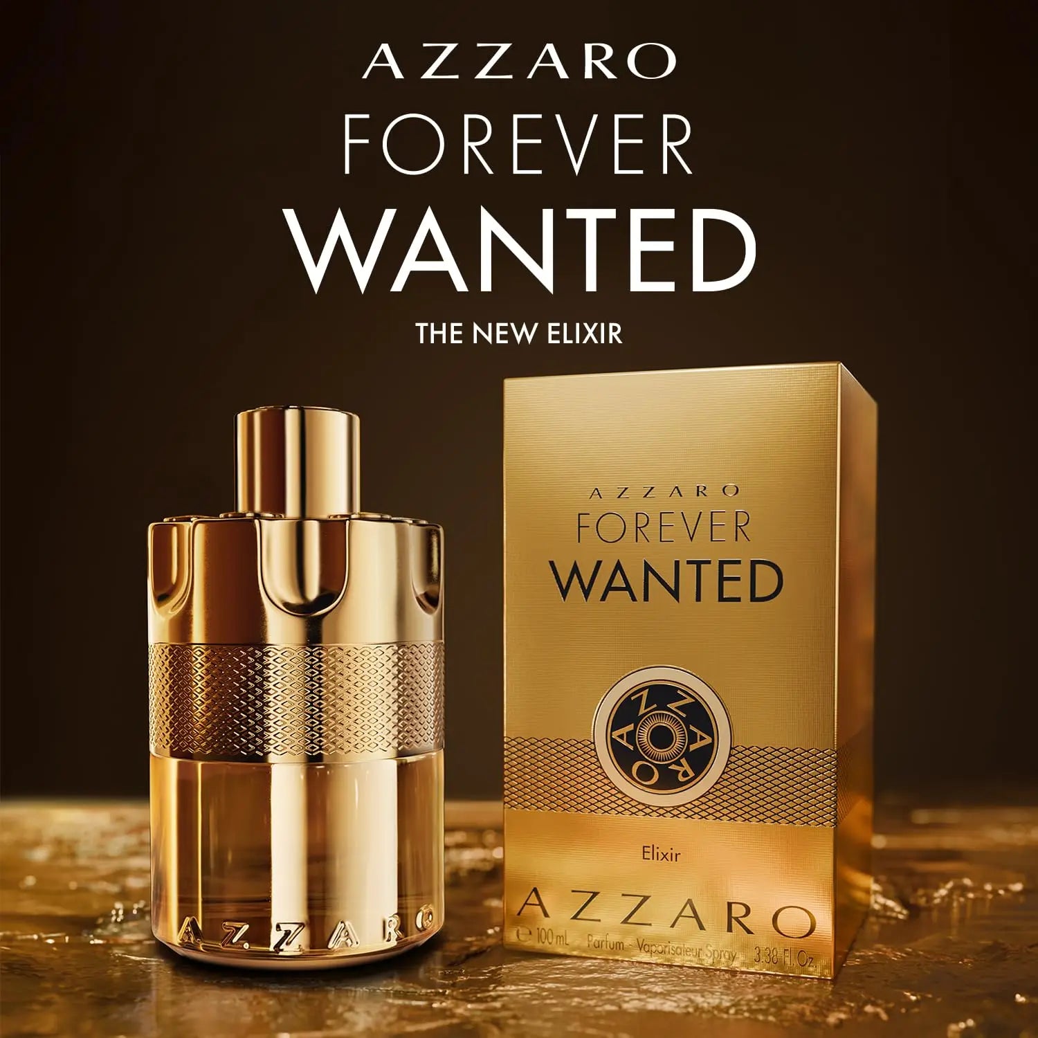 Azzaro Forever Wanted Elixir Parfum 100ML With Original Gold Gift Box Long Lasting Rich Warm Spicy Vanilla Woody Oriental Fragrance Men Perfume Shiny Gold Metallic Grenade Bottle Luxury Masculine Scent Business Night Holiday