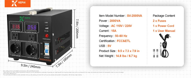SV-2KVA 50Hz/60Hz Single Phase Step Up/ Down Transformer Control  for Power Supply