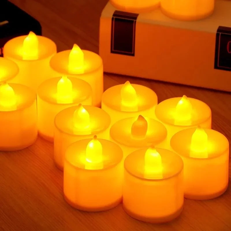 1/48pcs Flameless LED Candle Warm White Light Battery-Power Tealight Haunted House Atmosphere Candle Wedding DIY Decor Supplies
