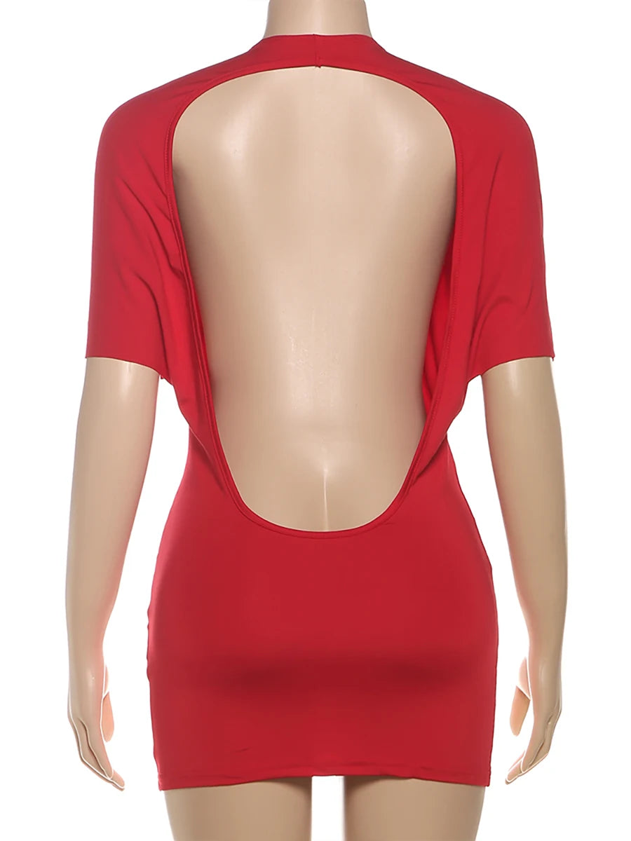 Nibber o-Neck Sexy Backless Mini Dress Women Y2K Solid Trend Style Half Sleeve Spicy Girls Street Midnight Fashion Slim Outfits