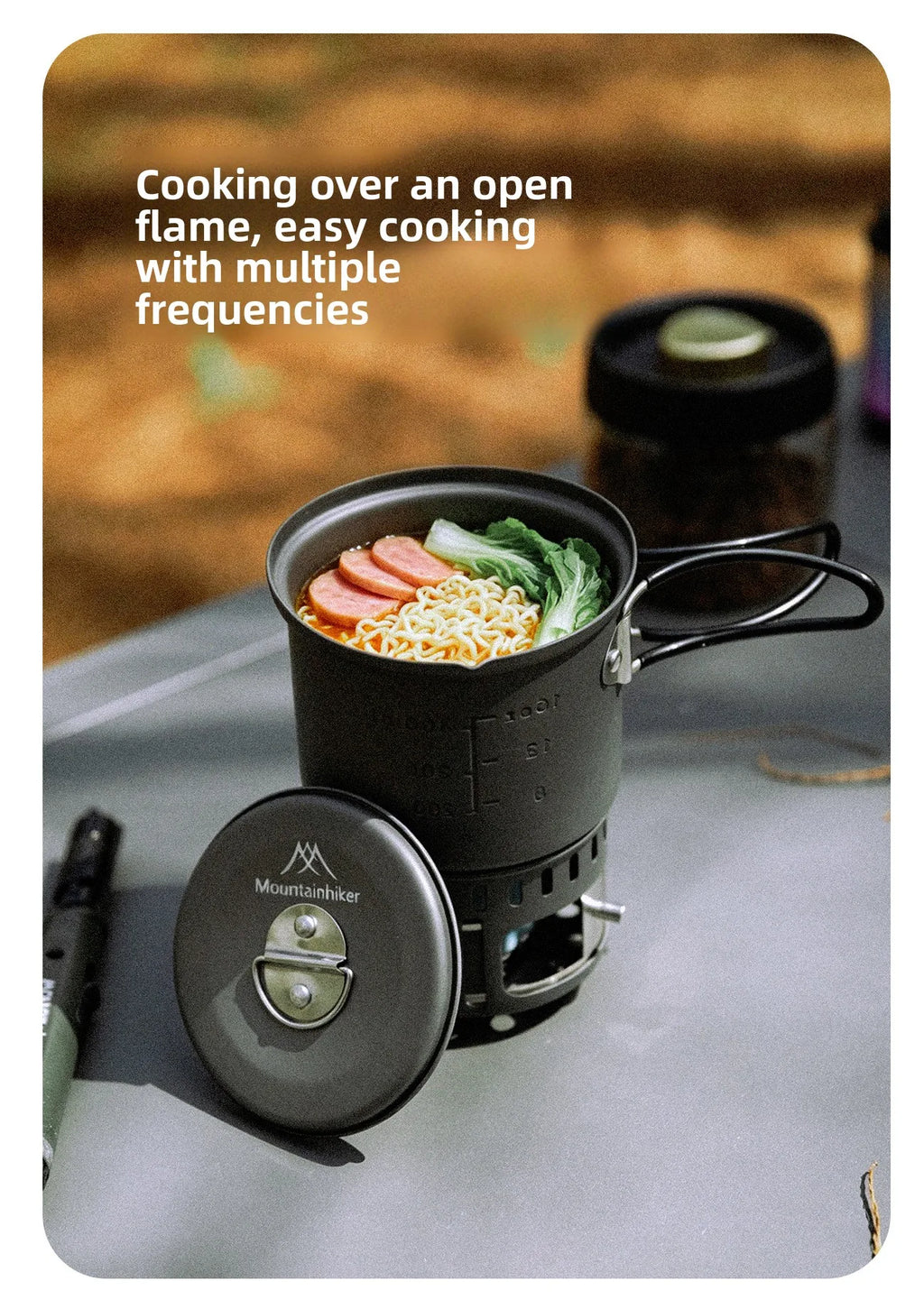 MOUNTAINHIKER Camping Cookware Set, Ultralight Portable Alcohol Stove Set with Pot, Windproof Integrated Cooking Kit for Hiking