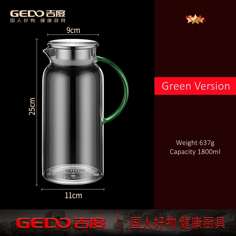 LFGB Certificated Ultra Hard High-borosilicate Glass Kitchen Water Kettle -20℃~150℃ Resistant Beverage Bottle for Family Canteen