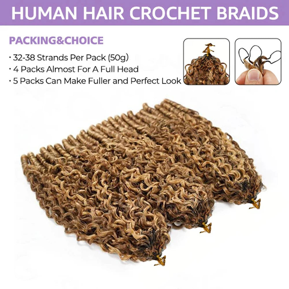 Highlight Burmese Curly Feather Crochet Human Hair Pre Looped 100% Raw Human Hair Crochet Hair Miracle Knots Crochet Human Hair