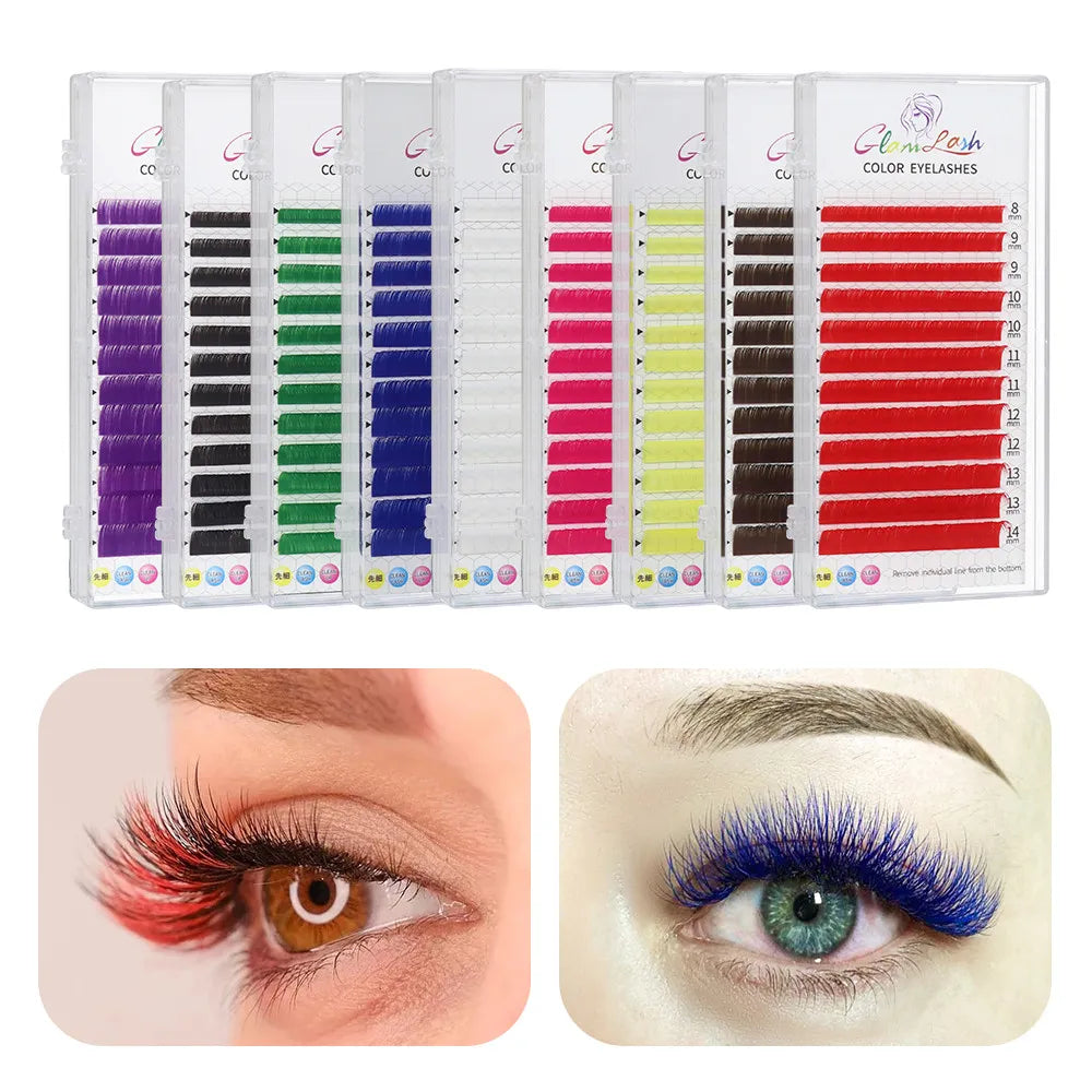 Colored Lashes Eyelash Extensions C/D/L/LU(M) Curl Mix 8-15mm Natural Soft Individual Green/Blue/Brown/Purple/Pink Eyelashes