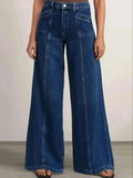 Women’s Wide-Leg Jeans – Deep Blue Garment-Washed Denim