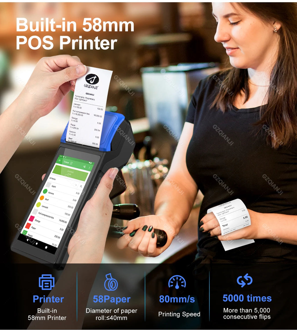 Android 14/13/11 3G 4G Handheld POS Terminal With 58mm Thermal Printer 1D 2D Scanner NFC Reader RAM3GB ROM32GB Mobile Device