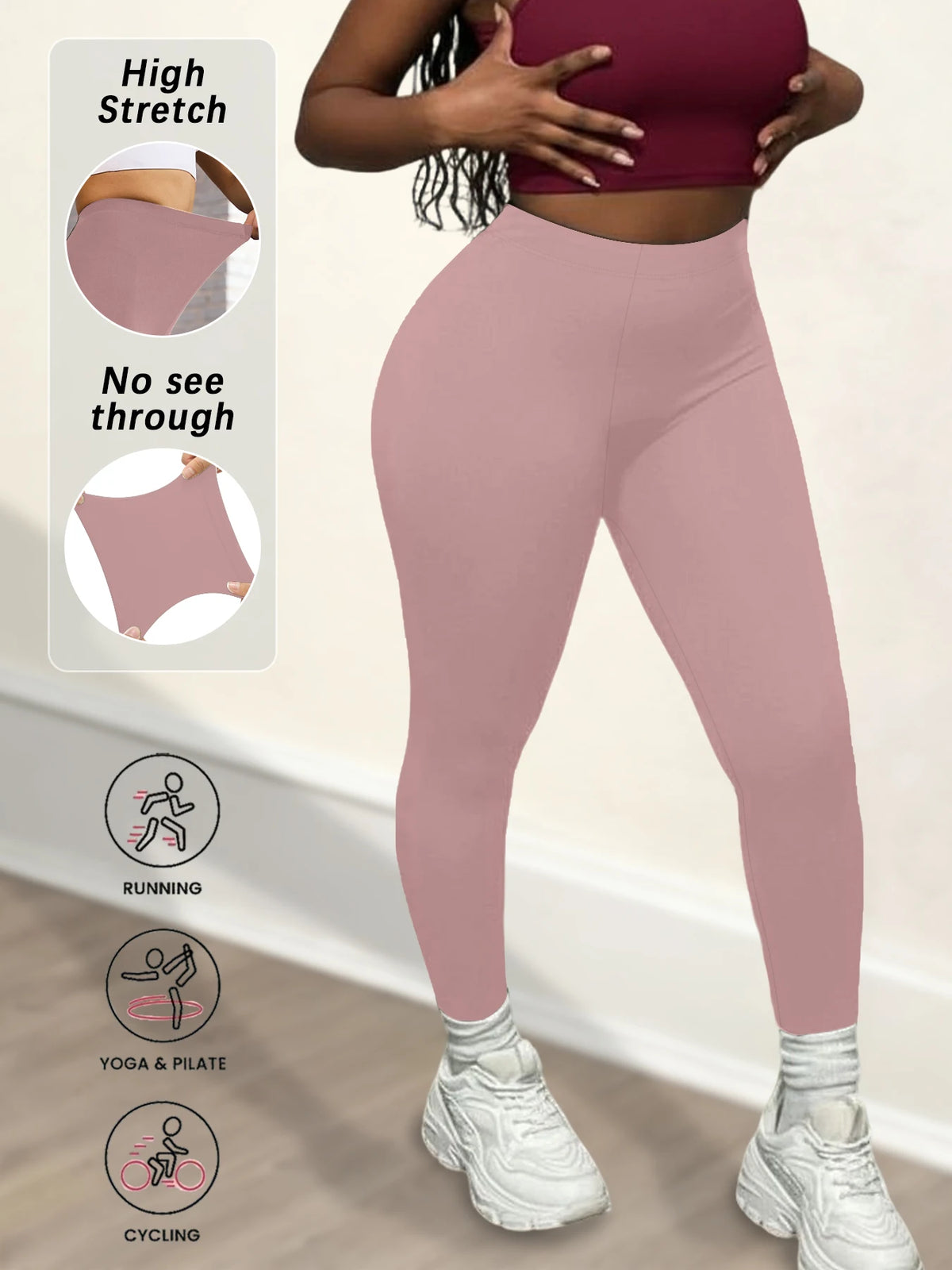 Plus size Women'S Super Soft Leggings,High Stretchy No See Through  Pants，for Casual Attire, All-Season
