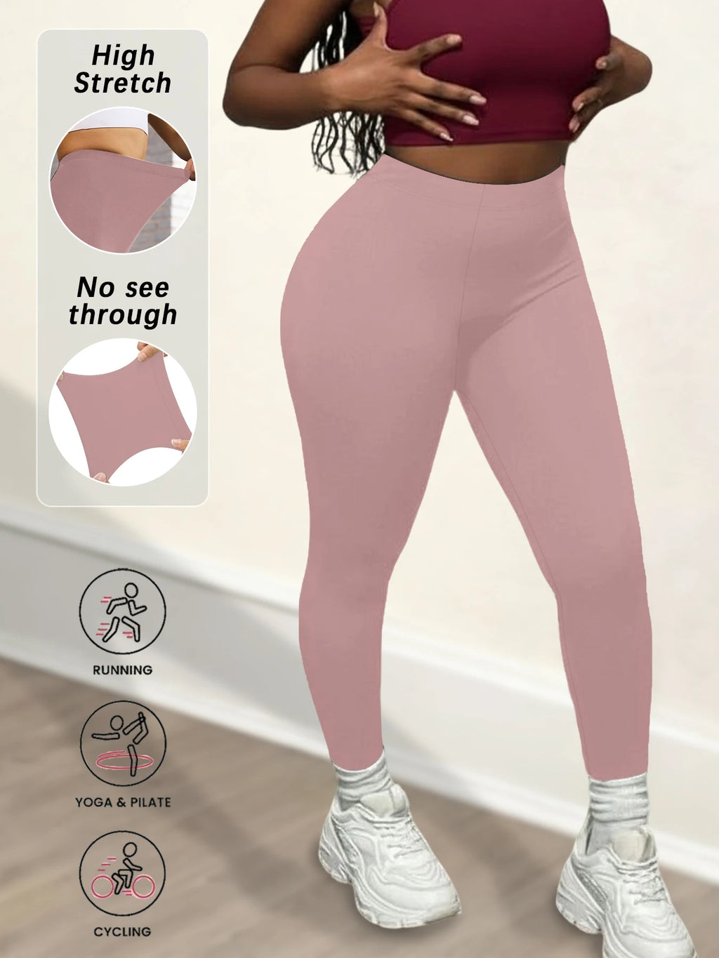 Plus size Women'S Super Soft Leggings,High Stretchy No See Through  Pants，for Casual Attire, All-Season