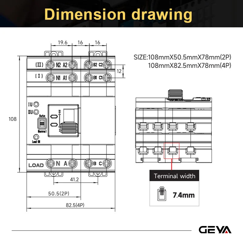 GEYA G2R Din Rail 2P 63A ATS Dual Power Automatic Transfer Switch Electrical Selector Switches Uninterrupted Power 63A 110V 220V