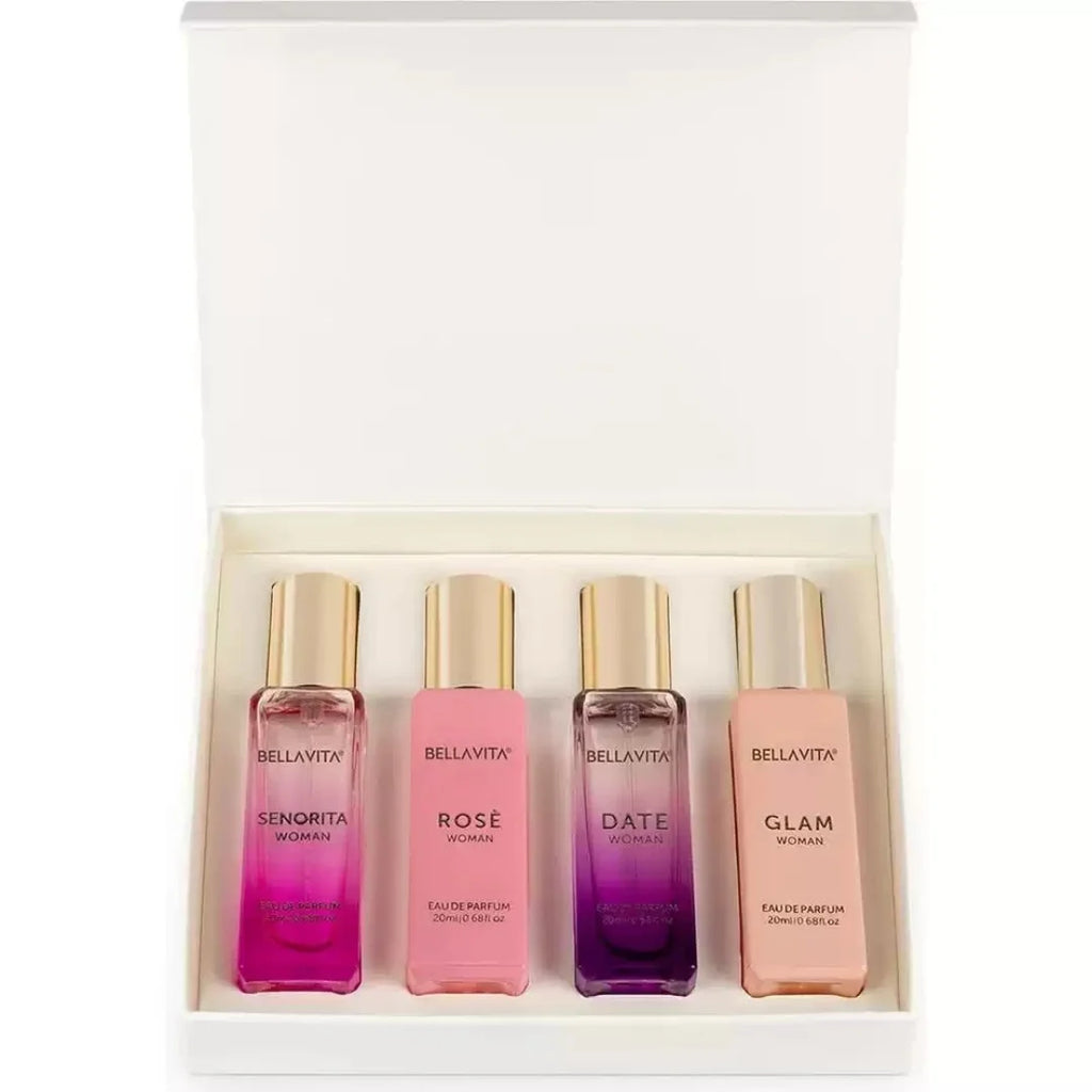 Bella Vita Women's Luxury Long-Lasting Perfume Gift Set | 4 x 20ml, Floral Fruity Fragrance & Men's Luxury Perfume Gift Set