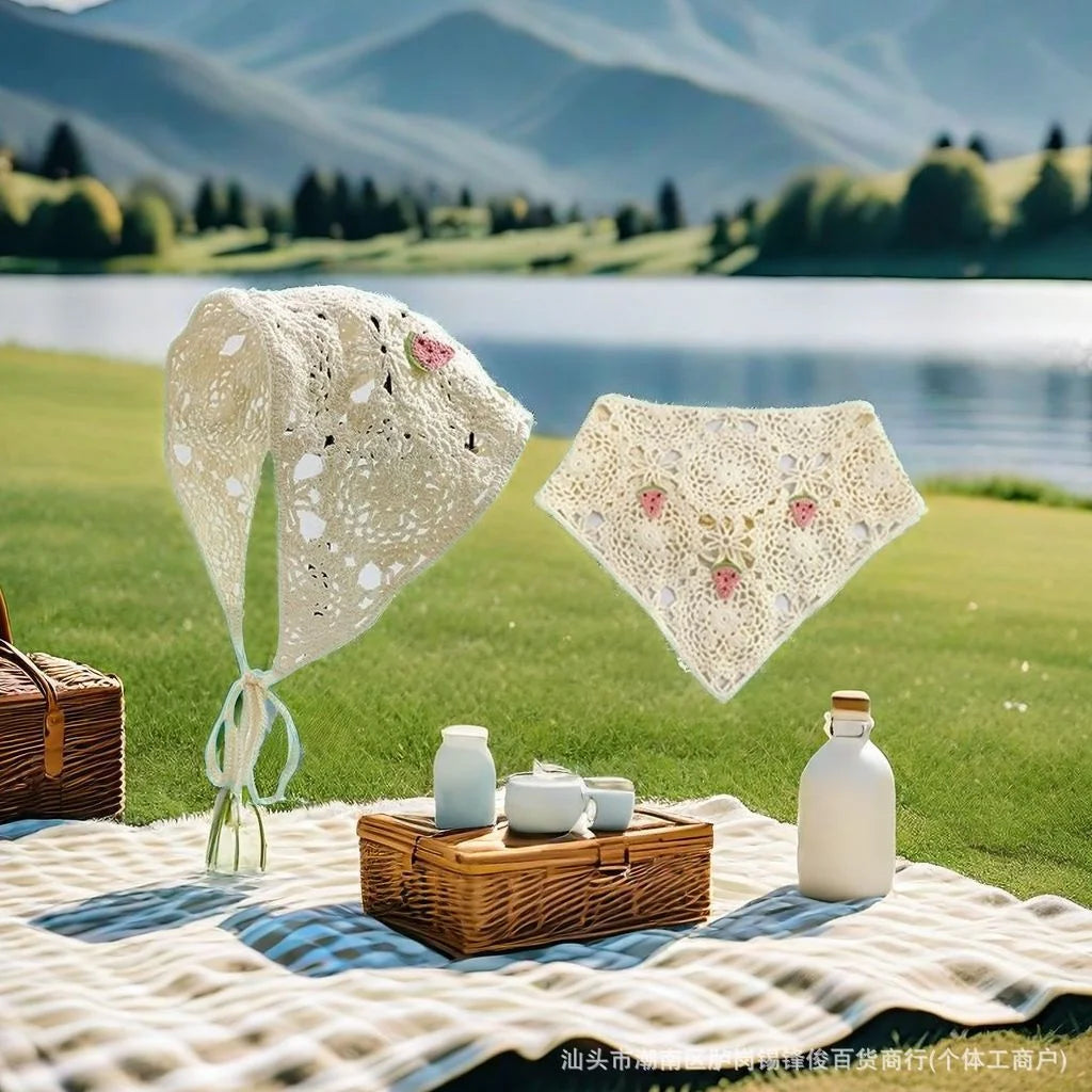 Summer Headwear Headdress with French Pastoral Triangle Hair Scarf Women Girls Lace Band