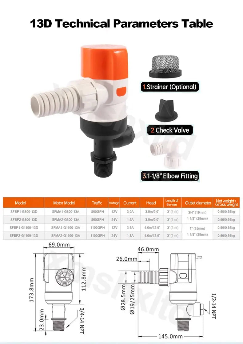 DC12V Yacht Aerator Bait Pump Livewell DC Submersible Pump for Lures, Sea Fishing, Boat Fishing, Etc.Boat Water Pump