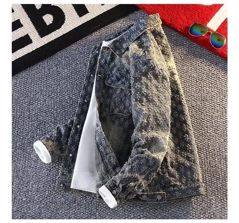 Sequin Denim Jacket Men's Luxury Streetwear Shiny Cowboy Coats Loose Casual Single-breasted Long Sleeve Spring Autumn Jacket