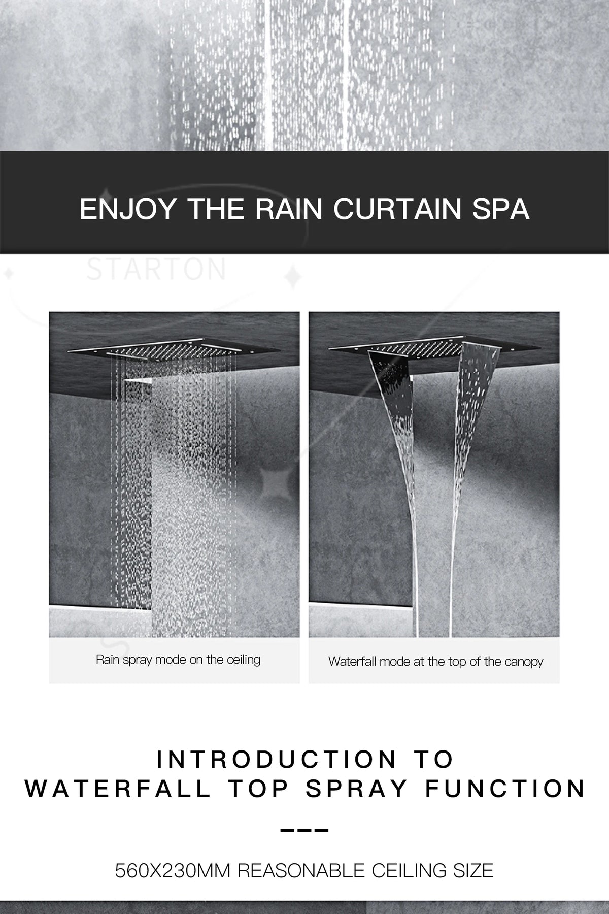Luxury Black Brass Shower System, Wall Mounted Led Digital Display, Cold Hot Dual Control, Four Function Ceiling Shower Tap