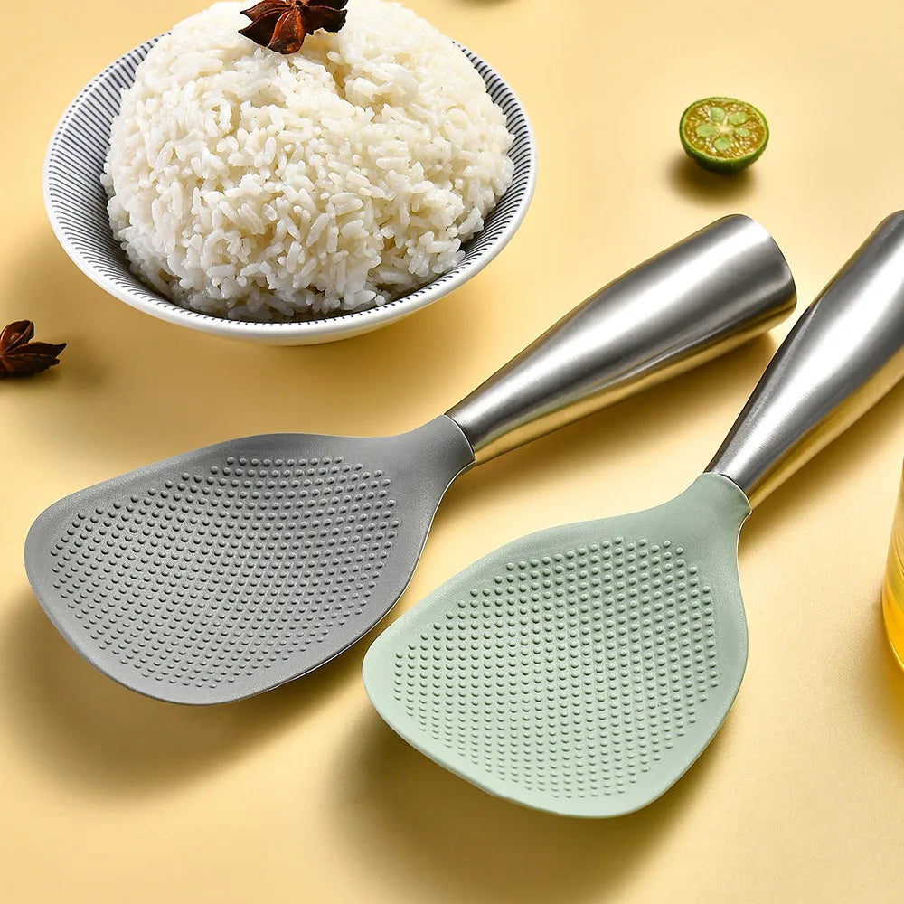 1Pcs Silicone Spoon Non-stick Cooking Spoon Anti-scalding Pot Rice High-temperature-resistant Spoon Durable Kitchen Gadgets