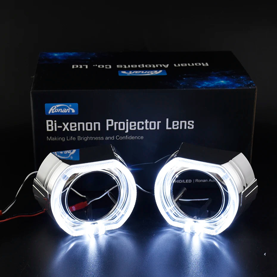 RONAN 2.5 inch LED Angel Eyes DRL Turn Signal Sliver Masks Shrods Covers Fitment 2.5 inch Projector Lens for Jetta BMS
